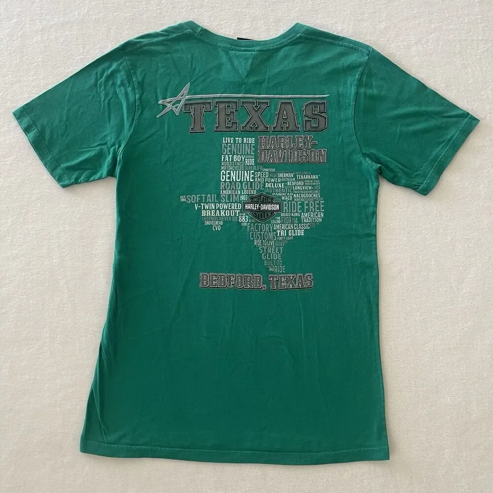 Harley Davidson Texas Green T Shirt Sz‎ M 100% Comb Ring Spun Cotton Made In USA